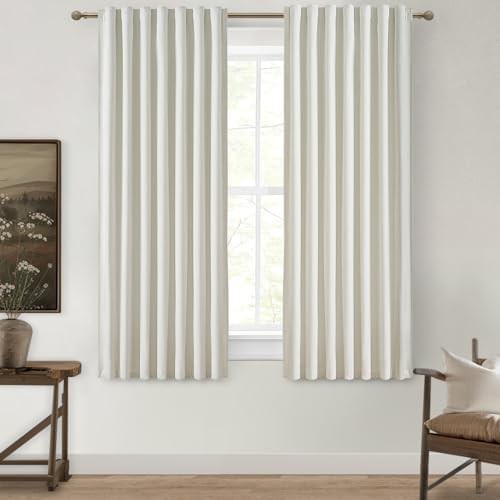 BeigeWhite Linen Short Kitchen Blackout Curtains