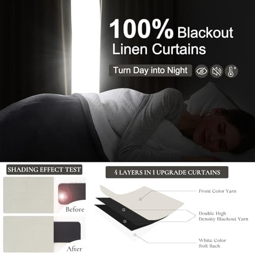 BeigeWhite Linen Short Kitchen Blackout Curtains — photo 3