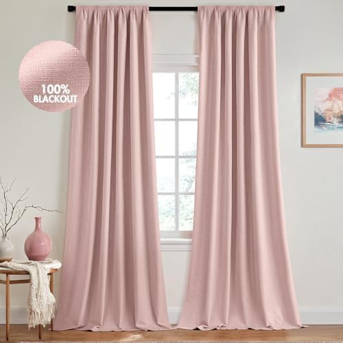 Light pink back tab linen curtain 96 inch
