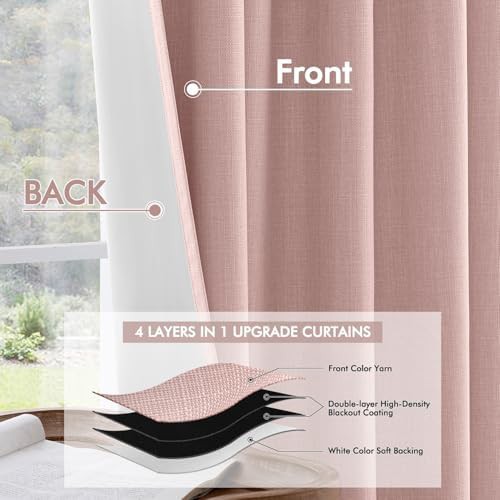 Light pink back tab linen curtain 96 inch — photo 5