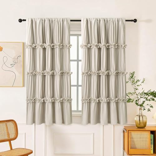 White boho thermal insulated window curtains