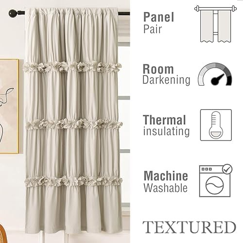 White boho thermal insulated window curtains — photo 4