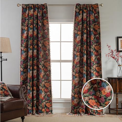 Black jacquard curtains with tassels 59x94 in