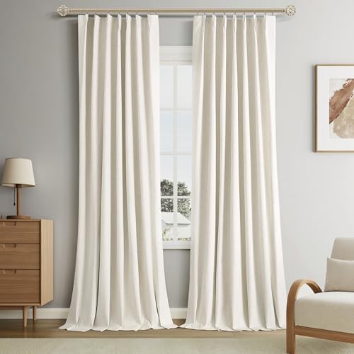 Beige linen 84 inch pinch pleated drapes
