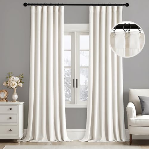 Ivory pinch pleated velvet curtains 96 in