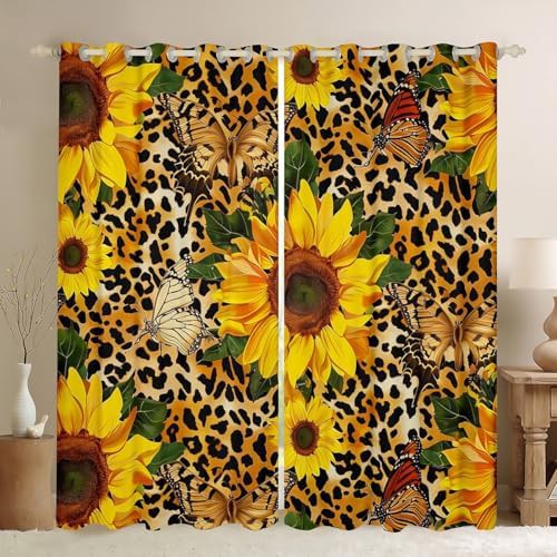 Luxury leopard print and watercolor sunflower curtains