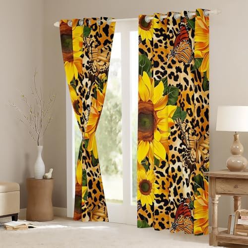 Luxury leopard print and watercolor sunflower curtains — photo 3