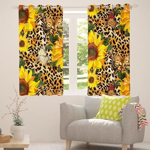 Luxury leopard print and watercolor sunflower curtains — photo 5