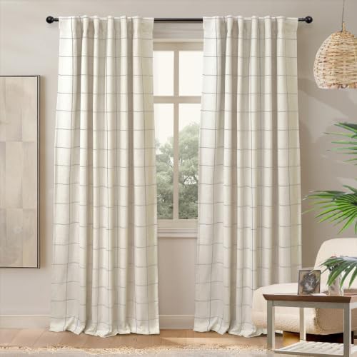 DriftAway taupe plaid linen curtains 84 inches long