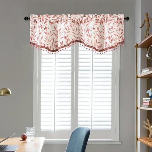 Red leaf print scalloped valance with beads — photo 3