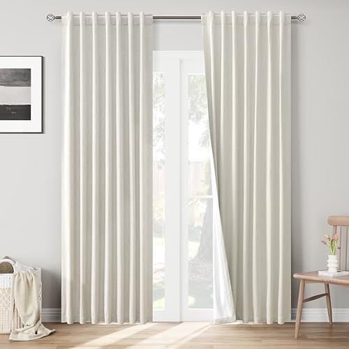 Beige ivory back tab blackout curtains
