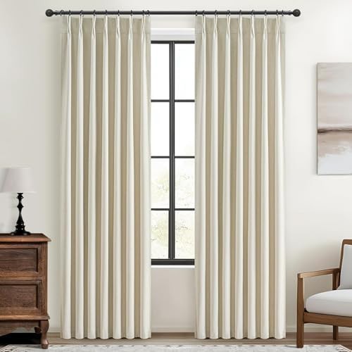 Cream Linen Pinch Pleated Room Darkening Curtains