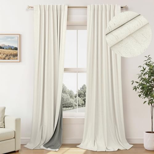 Natural cream linen total blackout curtains 84 in