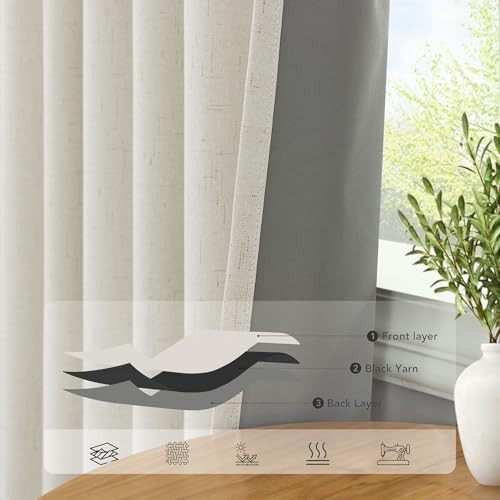 Natural cream linen total blackout curtains 84 in — photo 5