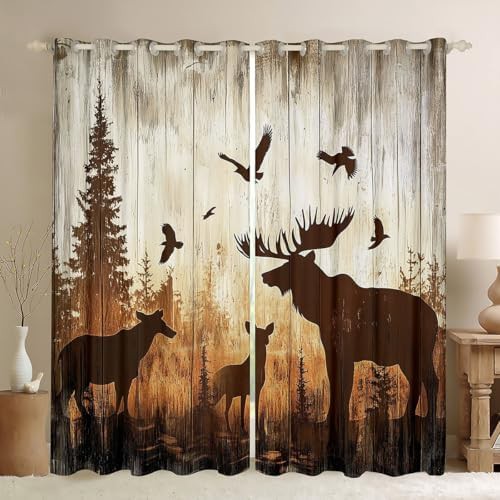 Hunting elk eagle wooden board curtains