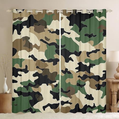 Green brown camo blackout curtains for bedroom