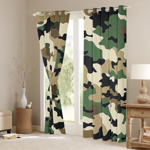Green brown camo blackout curtains for bedroom — photo 3
