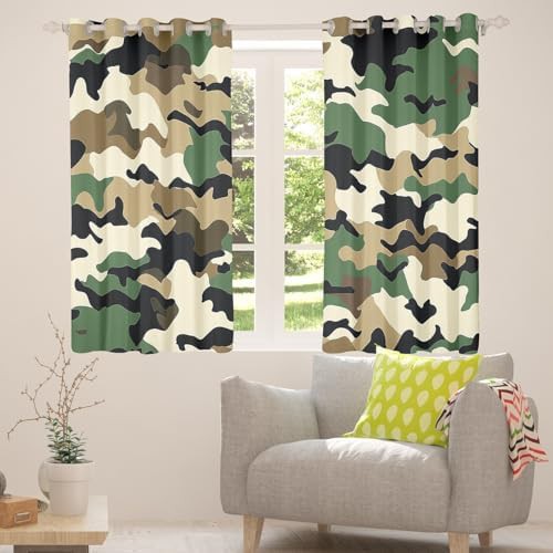 Green brown camo blackout curtains for bedroom — photo 5