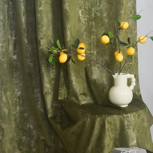 Gold foil print moss green velvet curtains — photo 3