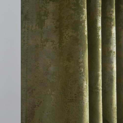 Gold foil print moss green velvet curtains — photo 4