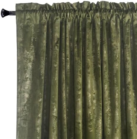 Gold foil print moss green velvet curtains — photo 5