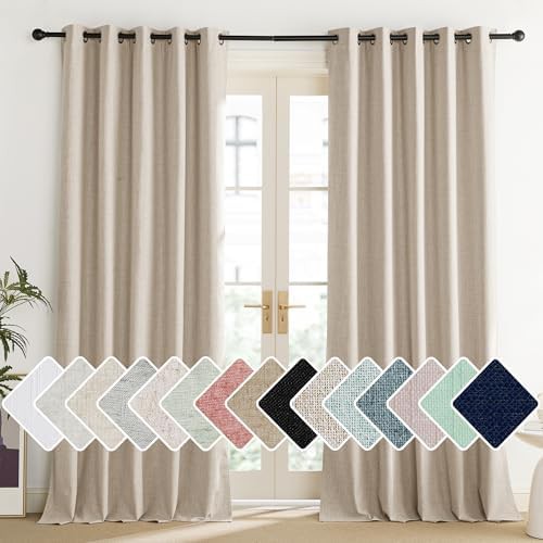 Cream linen thermal blackout drapes 90 in