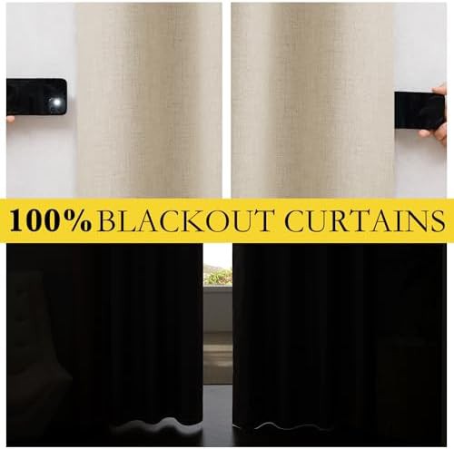 Cream linen thermal blackout drapes 90 in — photo 3