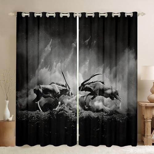 Goat animal black grey western farmhouse curtain