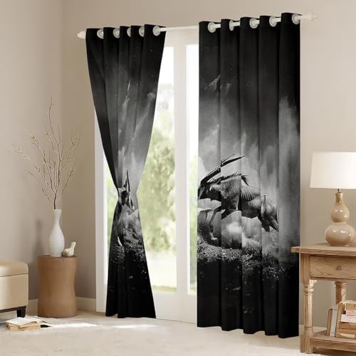 Goat animal black grey western farmhouse curtain — photo 3