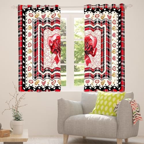 Valentine plaid love rose floral window curtains — photo 4