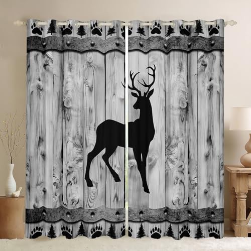 Rustic farmhouse deer and wood board curtains