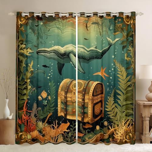 Nautical ocean adventure fish window curtains