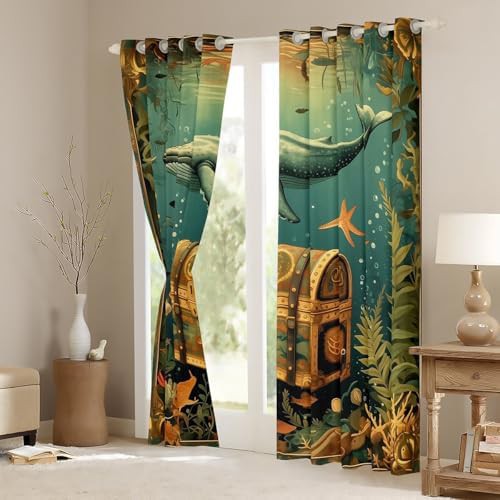 Nautical ocean adventure fish window curtains — photo 3