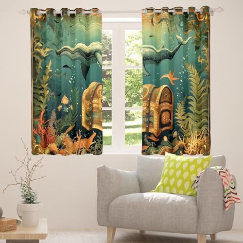 Nautical ocean adventure fish window curtains — photo 5