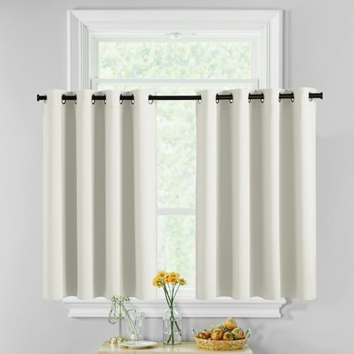 Beige Short Blackout Tiers for Bedrooms