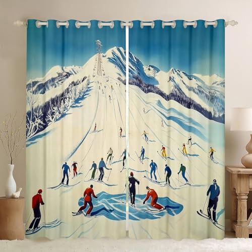 Skiing athlete extreme sports window curtains