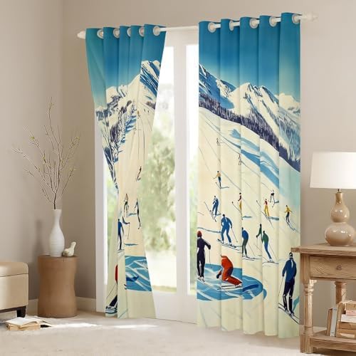 Skiing athlete extreme sports window curtains — photo 3