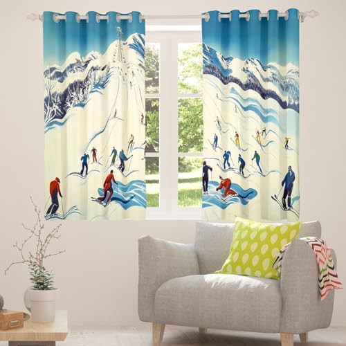 Skiing athlete extreme sports window curtains — photo 5