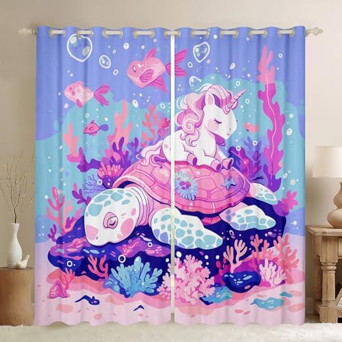 Sea turtle unicorn kids blackout curtain 63 in