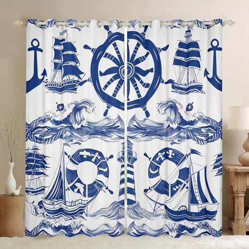 Nautical adventure lighthouse blackout curtain 63 in