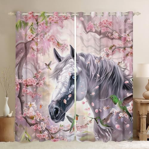 Horse wildlife and japanese cherry blossom curtains
