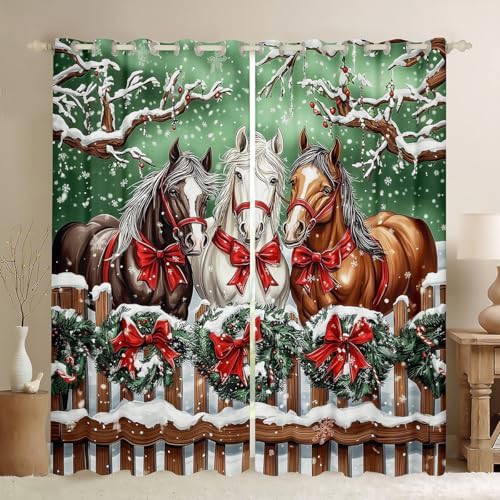 Christmas theme horse and snowflake window curtains