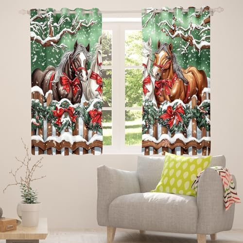 Christmas theme horse and snowflake window curtains — photo 4