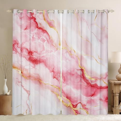 Marbling theme pink golden gradient tie dye curtain