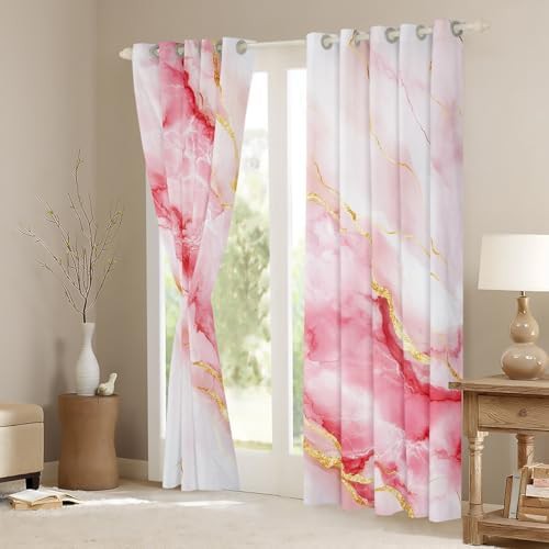 Marbling theme pink golden gradient tie dye curtain — photo 3