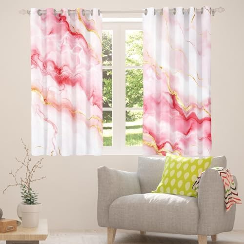 Marbling theme pink golden gradient tie dye curtain — photo 4