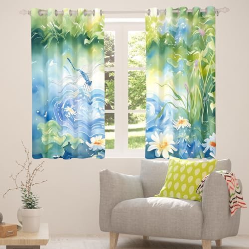 Dragonfly and summer pond flower window curtains — photo 5