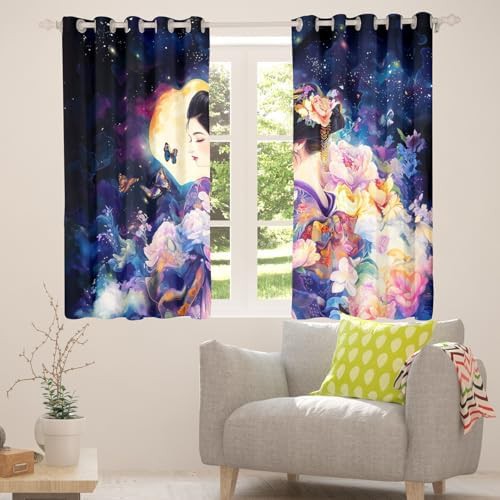 Japanese geisha flower moonlit night blackout curtain — photo 4