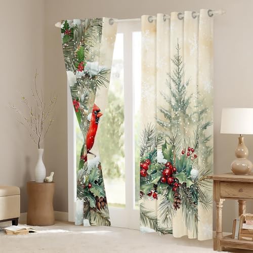 Cardinal bird berry winter snow blackout curtain 45 in — photo 3