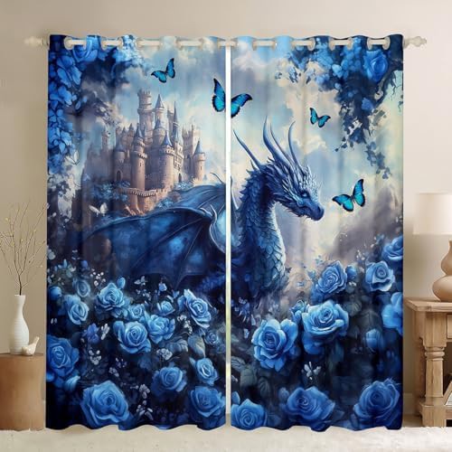 Magical dragon rose butterfly western animal curtain